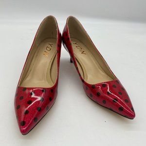YDN Red Polka Dot Kitten Heel Pointed Toe Pump